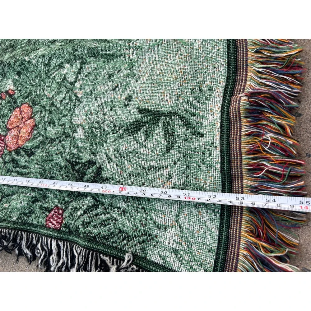 Unbranded Deer Fawn Woven Tapestry Blanket 54x48 Green Brown Nature Throw Decor